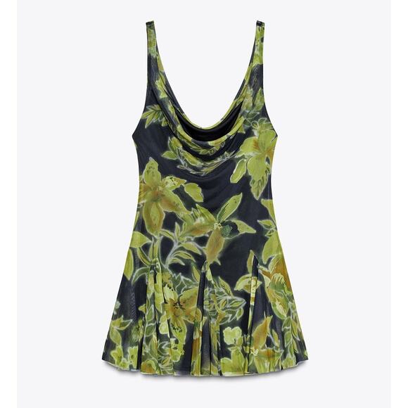 ZARA Printed Draped Neckline Floral Mini Dress NWT 💚 - Picture 16 of 16